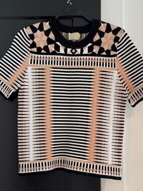 NWT Ronny Kobo Black and Cream Geometric Tee